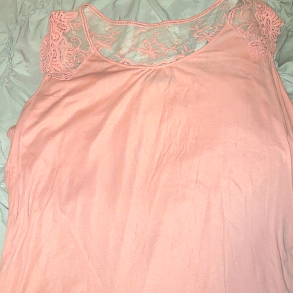Ana JCPENNEY Lace Crocheted Coral Pink Tank 3X Ruffle Edge light weight Fall